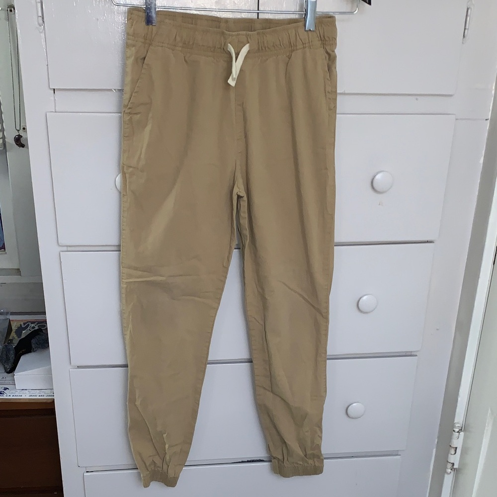 Pair of Place Men's Khaki and navy Drawstring Joggers size 12 husky